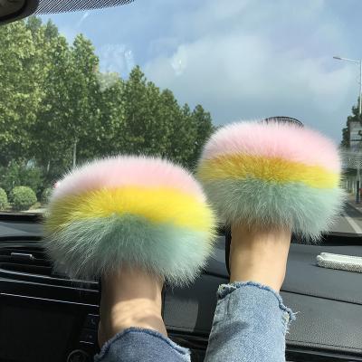 China Fashion Trend Women's Custom Fur Slides Real Fox Fur Girl's Fur Slide Sandals Slippers for sale