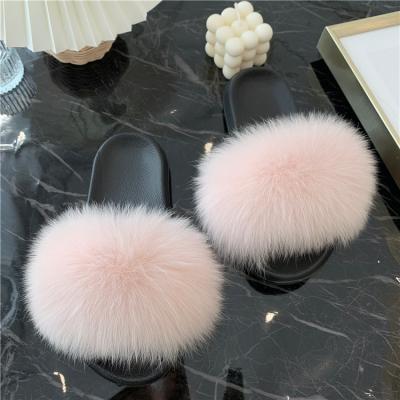 China Fashion Trend Factory Wholesale PVC Slips Ladies Real Fox Fur Slippers Women Soft Fox Fur Slides for sale