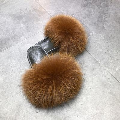 China Fashion Trend Women Fur Slides Slipper Fashion Fur Slippers Winter Fox Raccoon Fur Indoor Indoor Slides for sale