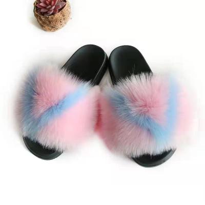 China Fashion Trend Women's and Girls' Artificial Fur Slippers Fox Skin Slippers for Adults and Children's Faux Fur Slippers for sale