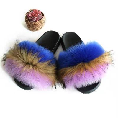 China Cute and popular fashion trend women's fur slippers fashionable raccoon fur slippers artificial fur slippers for sale