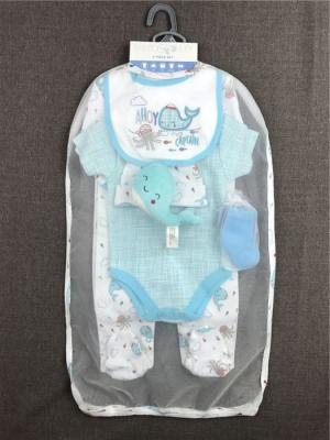 China Winter Baby Girl Or Boy Rompers 100% Cotton Baby Gift Set Blue Color 180gsm Interlock for sale