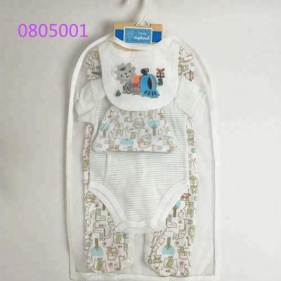 China 100% van de katoenen van de de Kleren5pcs Vastgestelde Baby Zuigelingsjongen het Kruippakjekleding voor Baby Te koop