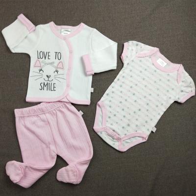 China Pink Newborn Baby Clothes Set Cute Pattern Baby Girl 3pcs Children Clothes Outfits for sale