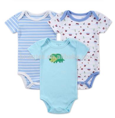 China Light Baby Boy Going Home Outfit Short Sleeve 100% Soft Touch 3 Pack Baby Romper Set for sale