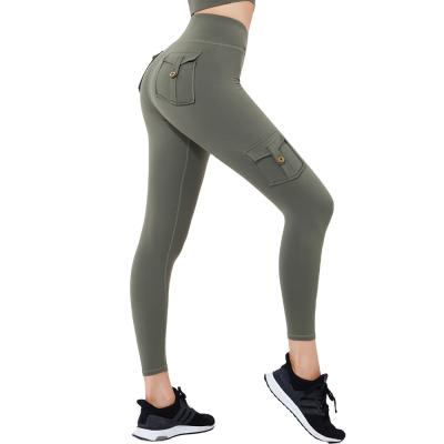 China New Fashion Breathable Yoga Pants Women High Waist Gym Wear Cargo Pants Yoga Gaiters With Pockets for sale