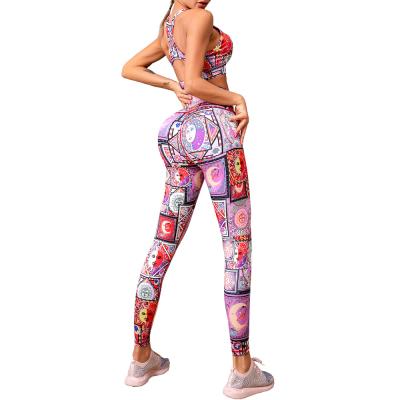 China Breathable Sports Sets Women Fitness Apparel Digital Print Ladies Two Piece Sports Bra Yoga Leggings Set for sale