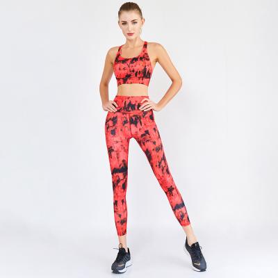 China Breathable Tie Dye Set Women's Print Quick Dry Female Running Training Sportswear Gym Sportswear 2 Pieces Yoga Suit for sale