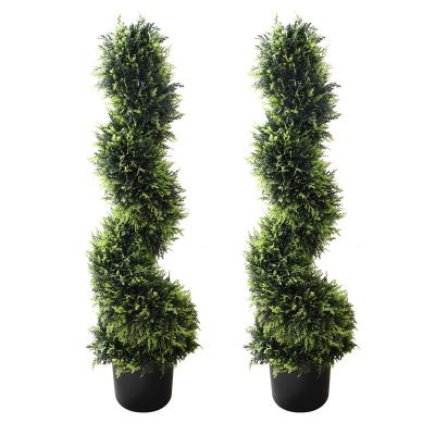 China Plastic Artificial sprial topiary cedar potted tree plant for home indoor and outdoor front porch decoration for sale