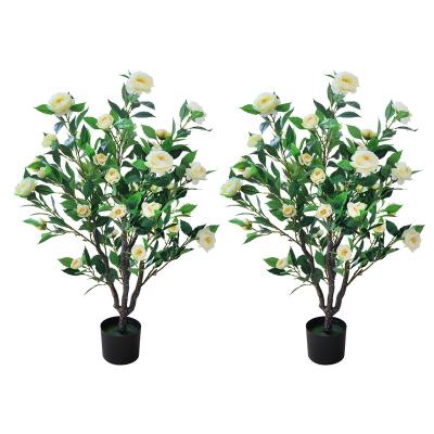 China Plastic Artificial Camellia flower tree plant for home indoor and outdoor front porch decoration for sale