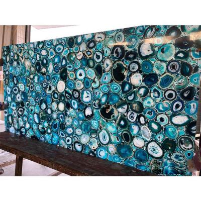 China Modern Bright Crystal Blue Agate Onyx Marble Large Panel Slabs Customize Size For Kitchen Counter Top for sale