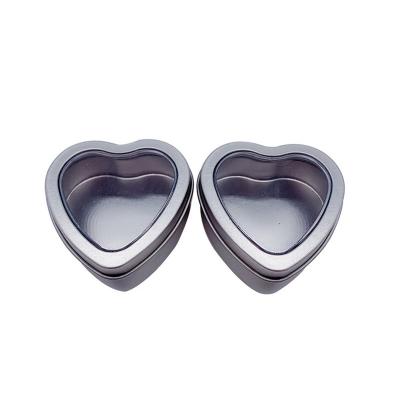 China Gift & Custom Metal Craft Heart Tin Box Open Transparent Windows Heart Shaped Box For Heart Earrings for sale