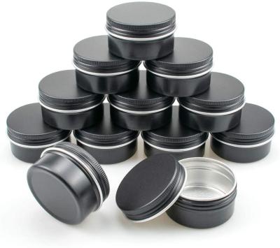 China Recyclable Black Round Aluminum Cans Screw Lid Metal Tins Empty Jars Slip Slide Containers for sale