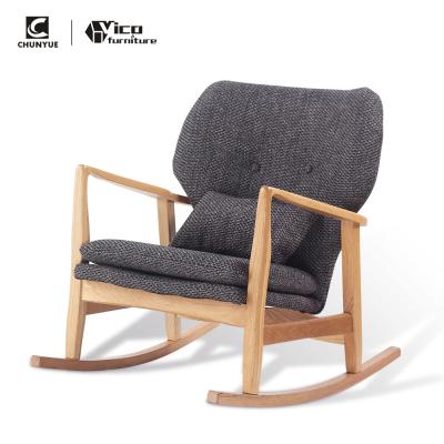 China Leisure Chair Vintage Antique Gray Rock Modern Natural Angled Wooden Recliner Rocking Chair With Arm Cushions for sale