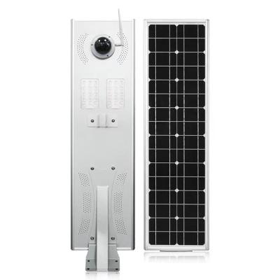 China ROUTE IP 65 smart outdoor slim wifi 4g 30w all in one solar led street light with cctv camera for sale