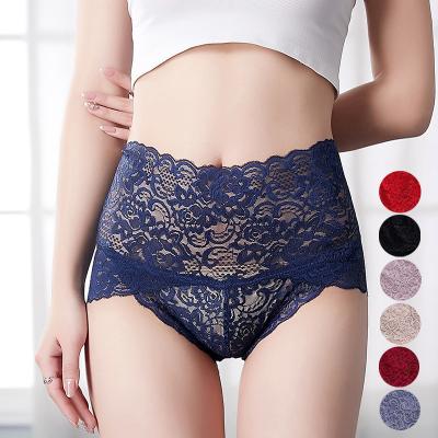 China 2022 Antibacterial Hot Design Plus Tuck See Through Voile Cotton Tummy Fat Women White Women Lace Up Panties Underwear Women With Lace for sale