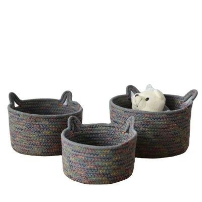 China Popular Cute Sustainable Cotton Round Rope Woven Desktop Basket Storage Organizing Basket For Home Decor for sale