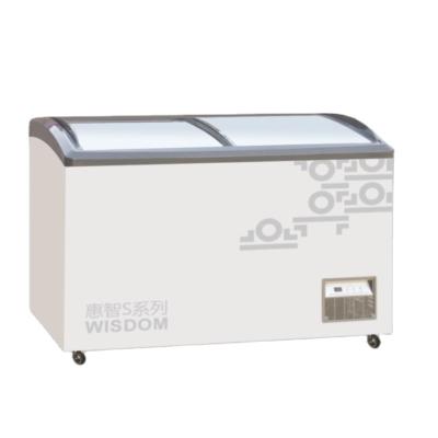 China Factory Sale Small Single-temperature Ice Cream Double Temperature Curved Glass Door Display Freezer Chest Freezer for sale