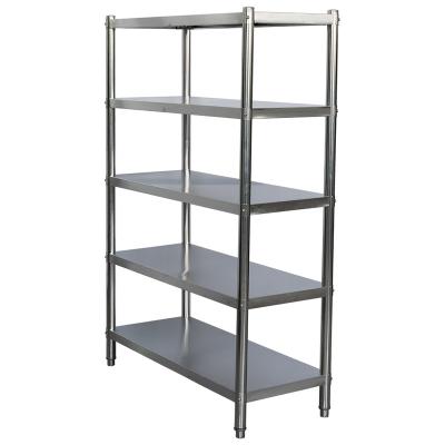 China SS201 double sided heavy duty commercial 4/5 layer stainless steel kitchen shelving storage shelf for sale