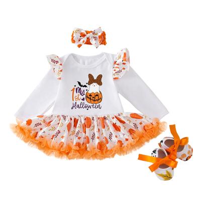 China Anti-wrinkle New Arrival Autumn Halloween Baby Dress Elegant Long Sleeve Newborn Baby Dress for sale