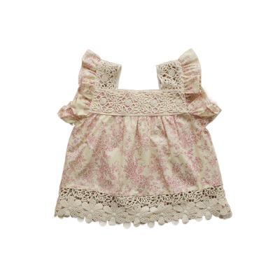 China 2023 Hot Sale Lace Flora Printed Girl's T-shirt Breathable Sleeveless Strapless Tops For Girl for sale