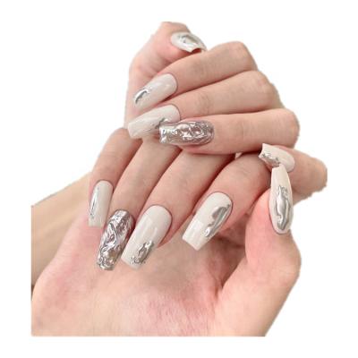 China Design F2 Traceless Nails Extra Long Coffin Nail Tips 10pcs Pieces No C Full Cover DIY Curve Customized Easy French Style for sale