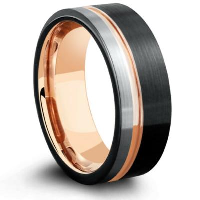 China Newest Hot European Silver Gold Plated Item Ring , Mens Tungsten Rings Black Carbide Wedding Band Ring For Girl for sale