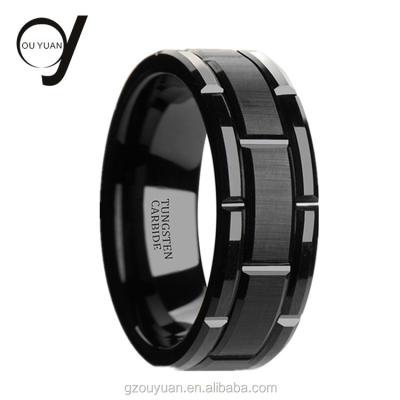 China New Arrival Scratch Resistant Christmas Gift Men's Tungsten Grooved Ring Blank Ring Wedding Band Black Plated for sale