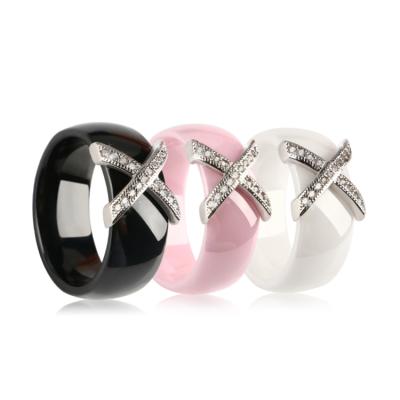 China Fashion Jewelry 6mm Plain White Zircon Black Ceramic Rings for sale