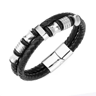 China Hiphop Bangle Mens Bracelets Stainless Steel Bangle Luxury Leather Jewelry for sale