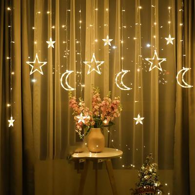 China String Moon Star LED Curtain Light Lights Scallop Icicle Fairy Garlands String Lights for Wedding Muslim Christmas Window Islam Party Decor for sale