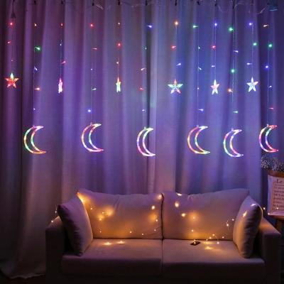 China EU Plug 220V Moon Star LED String Curtain Lights Outdoor Christmas Fairy Garlands Twinkle String Lights Holiday Festival Decoration for sale