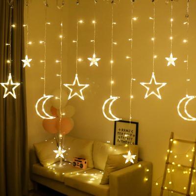 China String Light LED Fairy Lights 3.5m Star Moon Curtain LED Lights Garland Wedding Decorative Lamp Home Garden Christmas Window Curtain for sale