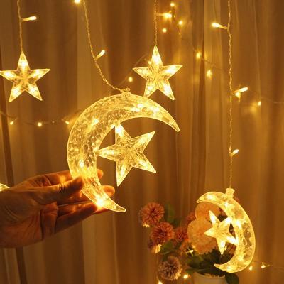 China Satr Moon Christmas Lights Led 3.5M Curtain String Light Garland Star Moon Fairy Lights 220V/110V Outdoor/Indoor for Festival Home Decor for sale