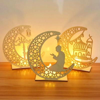 China Eid EID Mubarak Wooden Pendant With LED Lights Light Muslim Party Eid Decor Kareem Ramadan Ramadan Decorations For Home Islamic for sale