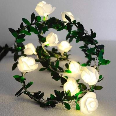 China Rose Vine Leaf Fairy Lights Christmas Decoration Garland Lamp For Room Wedding Garden 1.5M 3M LED Rose Flower String Lights Simulation for sale