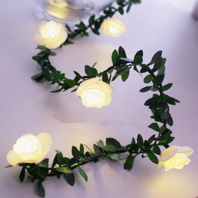 China Star House DIY Garland Decorative Lantern Simulation Rose Cane Green Leaf Light Bubble Ball String Rose Green Leaf Rattan Lamp for sale