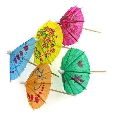 China Easily Cleaned Bamboo Logo Fruit Stick Flag Long Parasol Cocktail Pick for sale