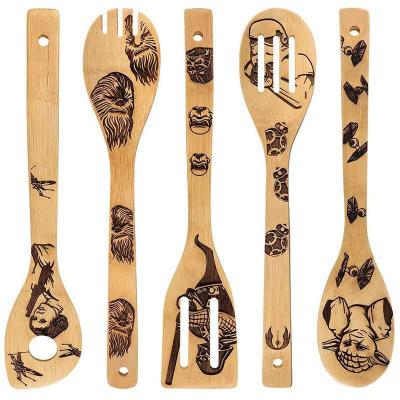 China Sustainable Set Reusable Wooden Eco Friendly Kitchen Bamboo Utensil With Logo for sale