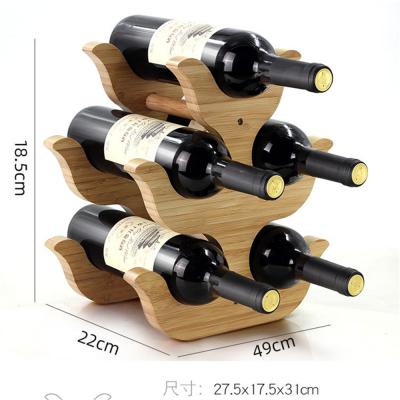 China Natural Material 5 Bottles Stand Counter Top Display Wine Storage Rack Bamboo Wood Rack for sale