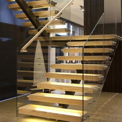 China Modern Luxury Modern Wooden Staircase Floating Staircase Cantilever Stairs With Led for sale