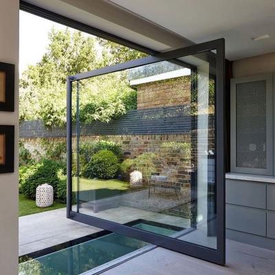 China Waterproof Double-Layer Toughened Transparent Gront Steel Aluminum Exterior Commercial Aluminum Pivot Glass Door for sale