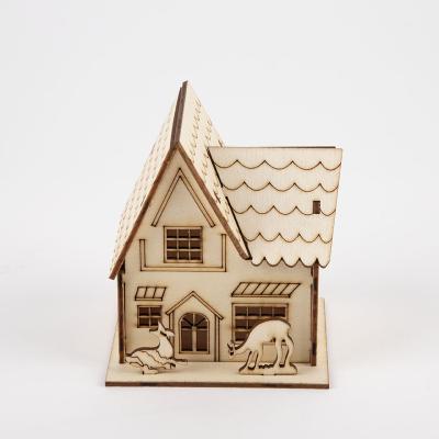 China Christamas Decoration Novel Wooden Christmas Light Decoration Wall Hanging Christmas Wooden House for sale