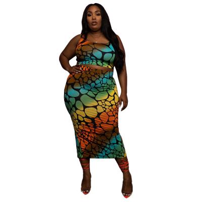 China Plus size 21219 European and American Amazon border snug fit slit printing fashion casual suit plus size women's two-piece suit for sale