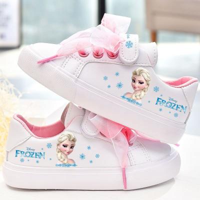 China Girls Round Bow Frozen Princess Canvas Shoes White Non-slip Soft Bottom Sports Shoes For Girl Gift for sale