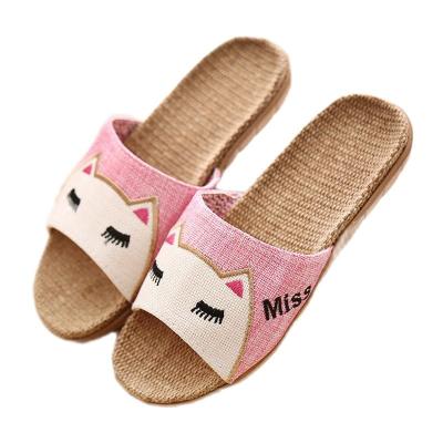 China Fashion Trend Suihyung Linen Slippers Women Summer Beach Shoes Cute Cat Flip Flops Breathable Slides Girls Indoor Canvas Slippers Female Sandals for sale