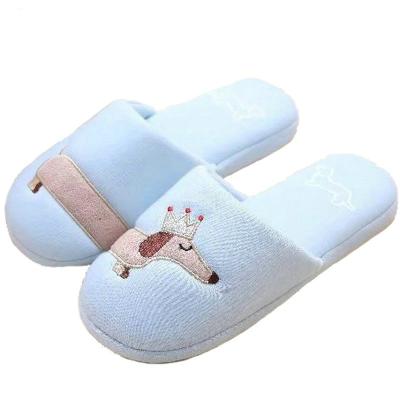 China Fashion Trend Drop Shipping Women's Fuzzy Pink And Light Blue Dog Plush Cotton Slippers Slip On Female Dachshund Slippers for sale