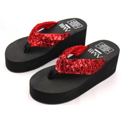 China 2021 Women's Flip Flops Sandals Women EVA Sequins Beach Slippers Fashion Casual Wedges Platform Slippers for sale