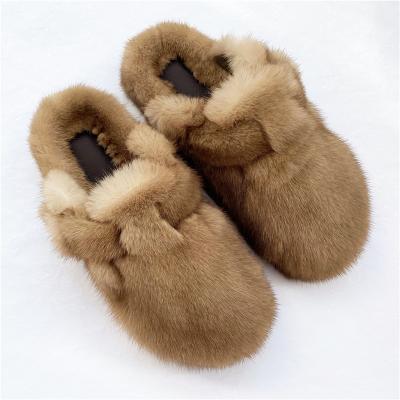 China Fashion Women's 100% Mink Fur Furry Flat Slippers Summer Fur Slippers Indoor Slippers for sale