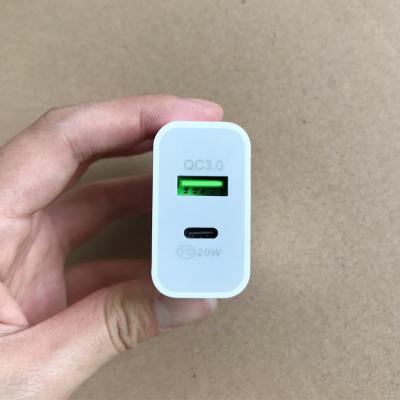 China High Speed ​​Charging 2 in 1 USB Adapter 20W PD + Quick Charge 3.0 Type C Wall Charger USB Port Plug for sale